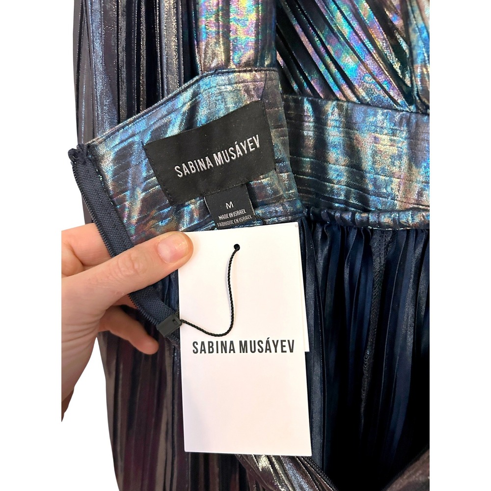 Sabina Musayev Wendy Dark Silver Metallic Pleated Open Back Mini Dress M NWT - Picture 11 of 12